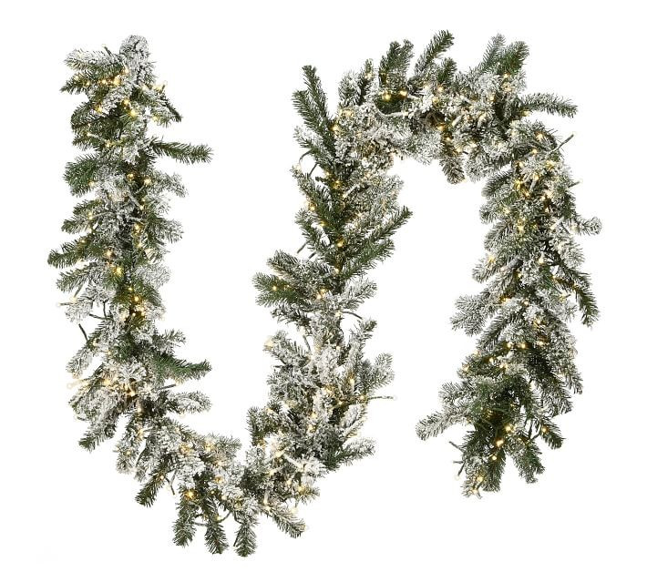 Pre-Lit LED Colored Faux Sheffield Spruce Flocked Wreath & Garland | Pottery Barn (US)