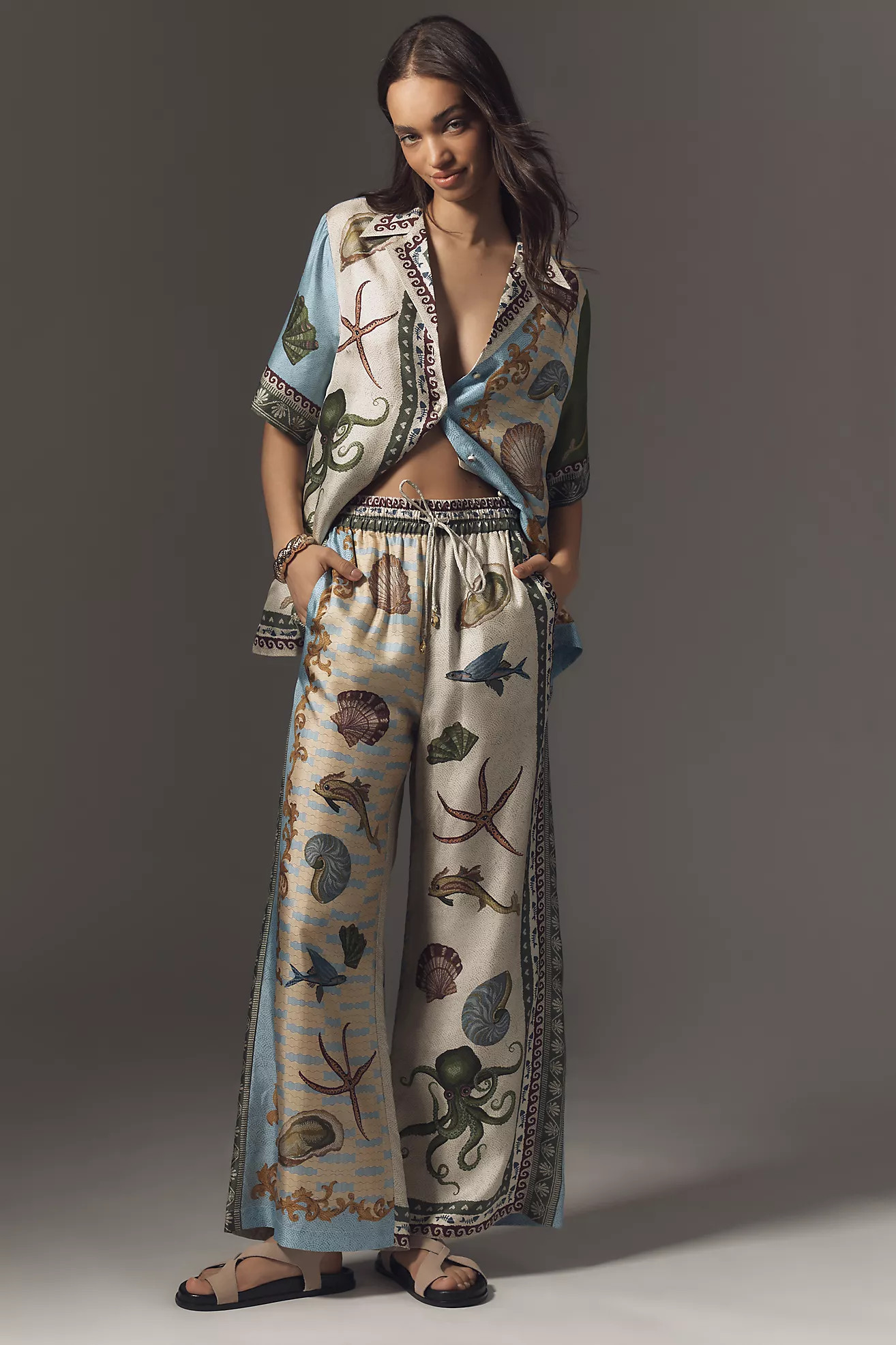 ALÉMAIS Bath House Wide-Leg Silk Pants | Anthropologie (US)