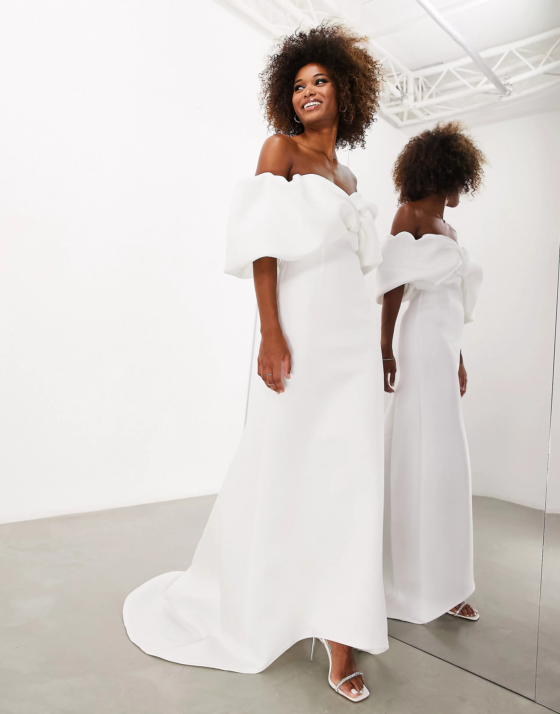 ASOS Edition Maeve sculpted off shoulder wedding dress in ivory | ASOS (Global)