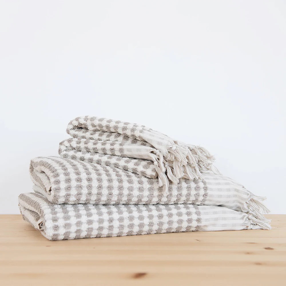 Hand-loomed Turkish Cotton Towel - Taupe Dots | Roan Iris