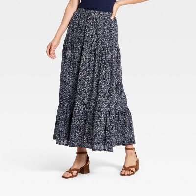 Women's Printed Maxi Full Skirt - Universal Thread™ Navy Blue Floral L | Target
