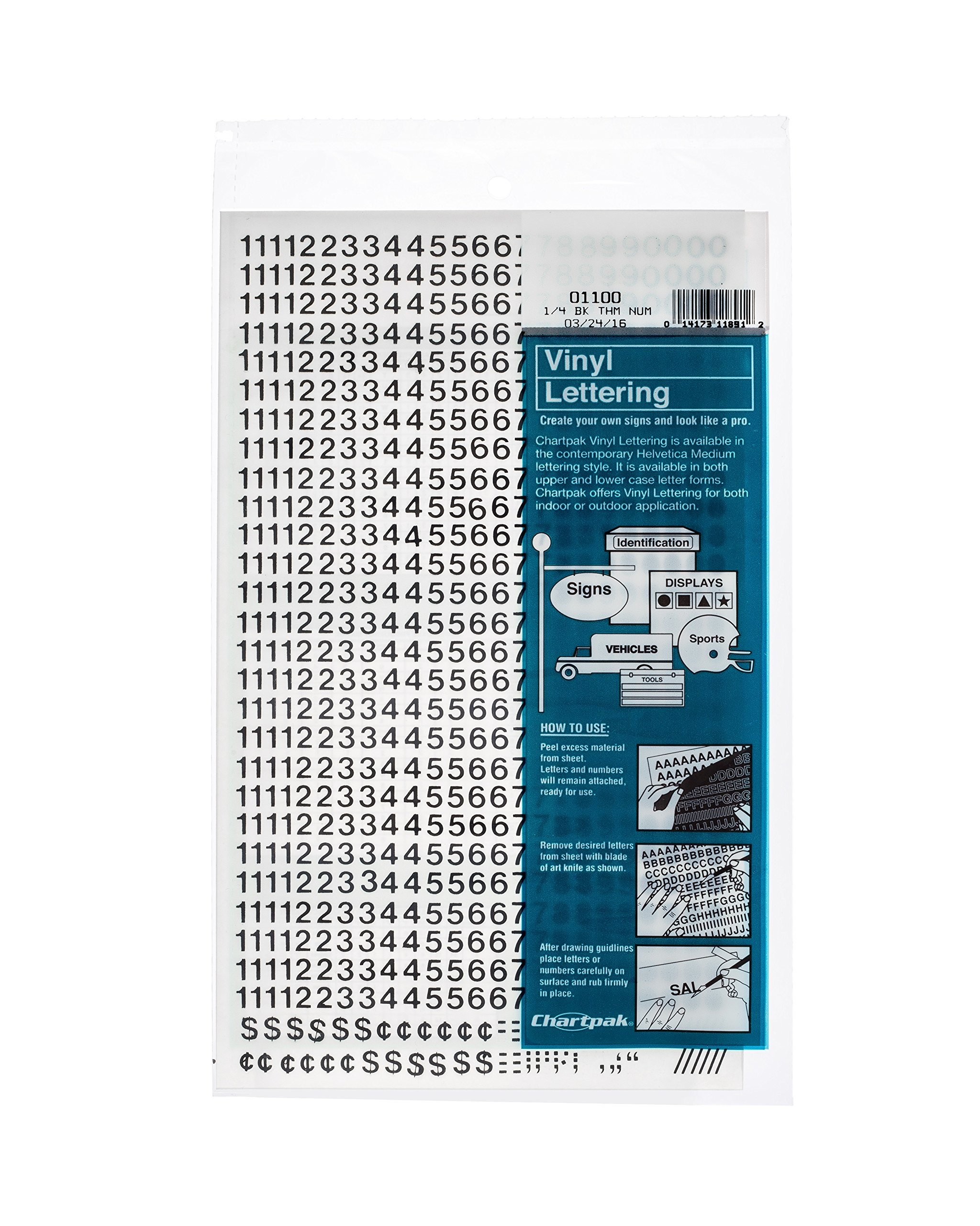 Chartpak Self-Adhesive Vinyl Numbers, 1/4 Inch High, Black, 718 per Pack (01100) | Amazon (US)