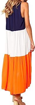 Women's Loose Dress Tiered Color Block High Low Casual Maxi Dress | Amazon (US)