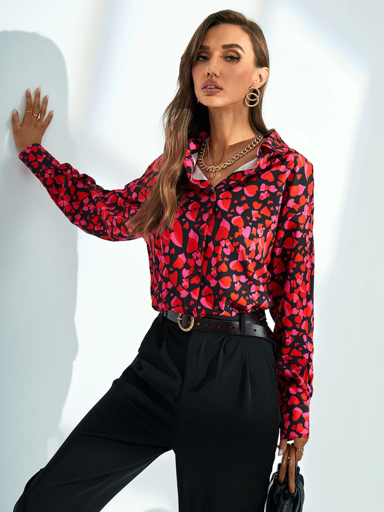 Random Heart Print Blouse | SHEIN