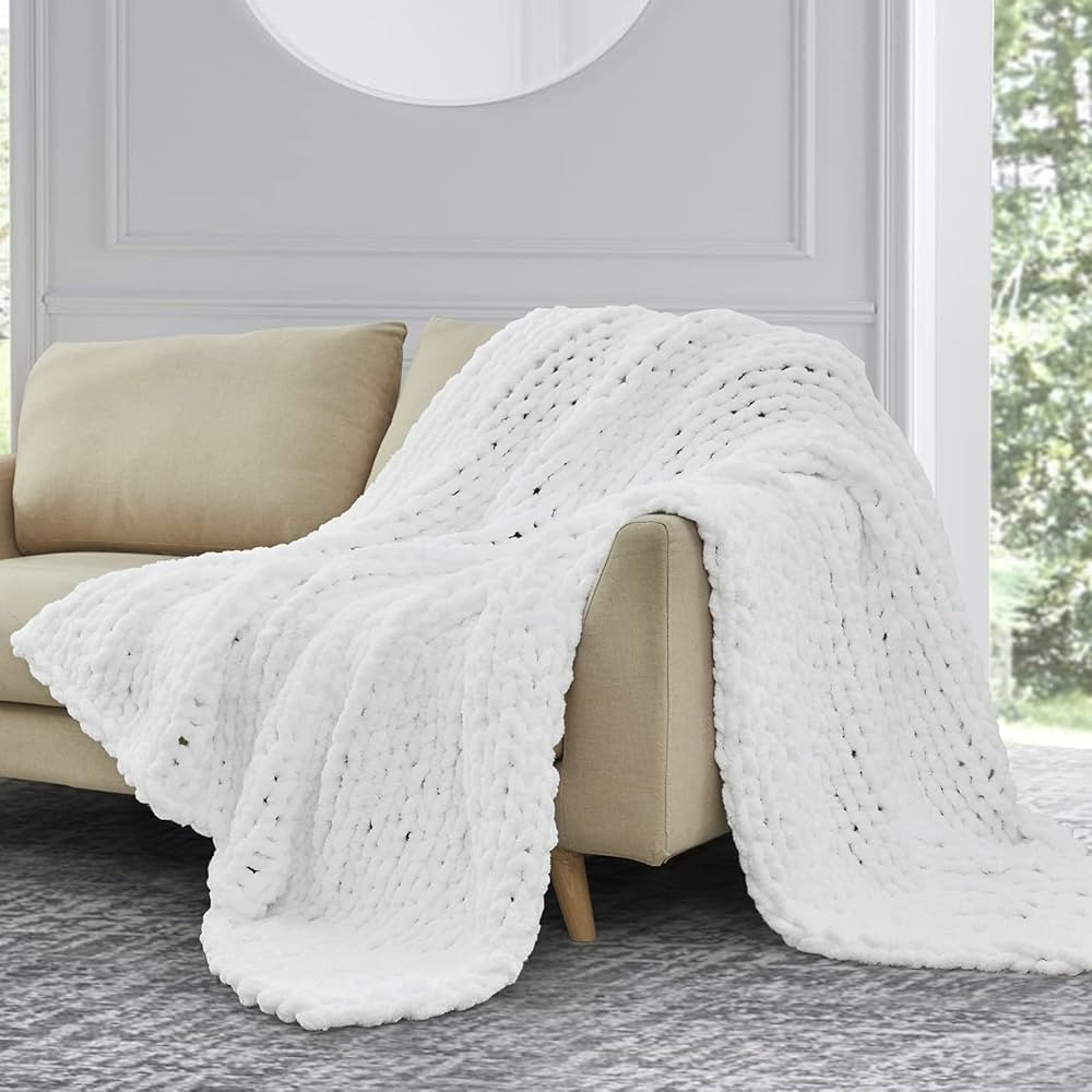 Sunyrisy Chunky Knit Throw Blanket, Luxury Soft Cozy Chenille Throw Blanket, Large Throw Bed Blan... | Amazon (US)