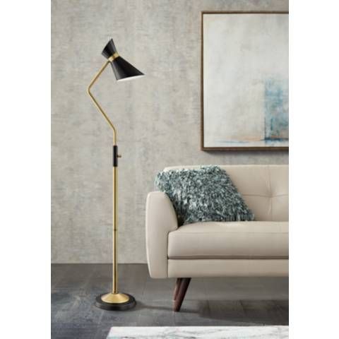 Jared Black and Antique Brass Modern Floor Lamp | LampsPlus.com