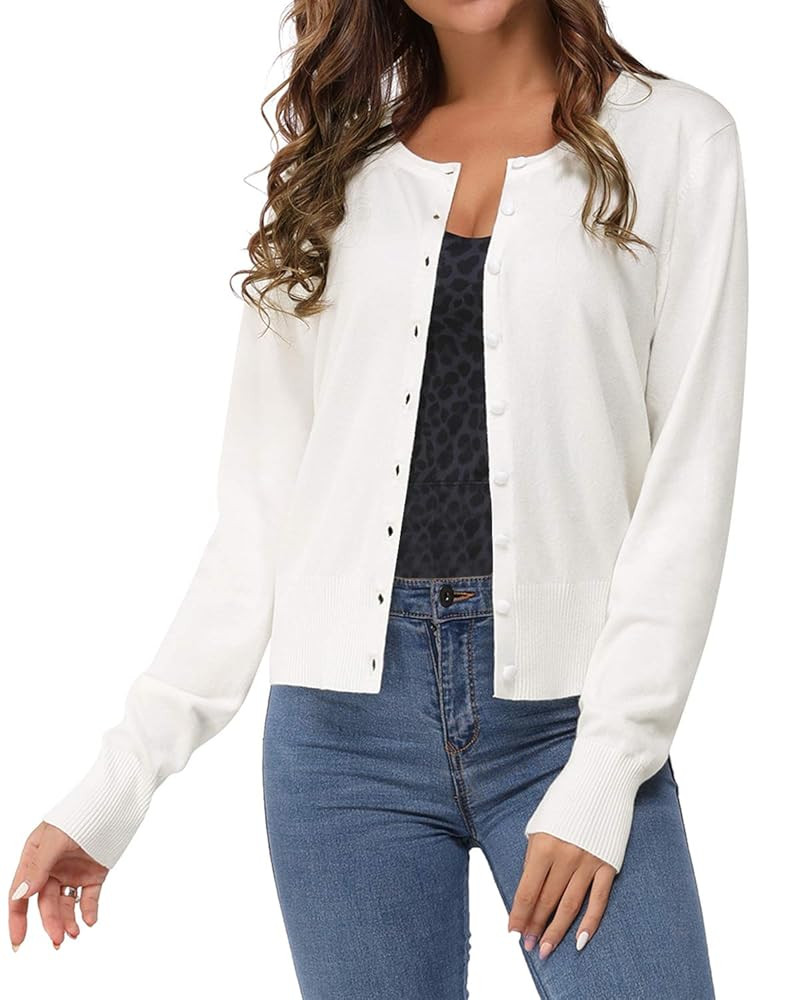 Newshows Women's Lightweight Button Down Cardigan Long Sleeve Casual Crew Neck Soft Knit Cardigan... | Amazon (US)