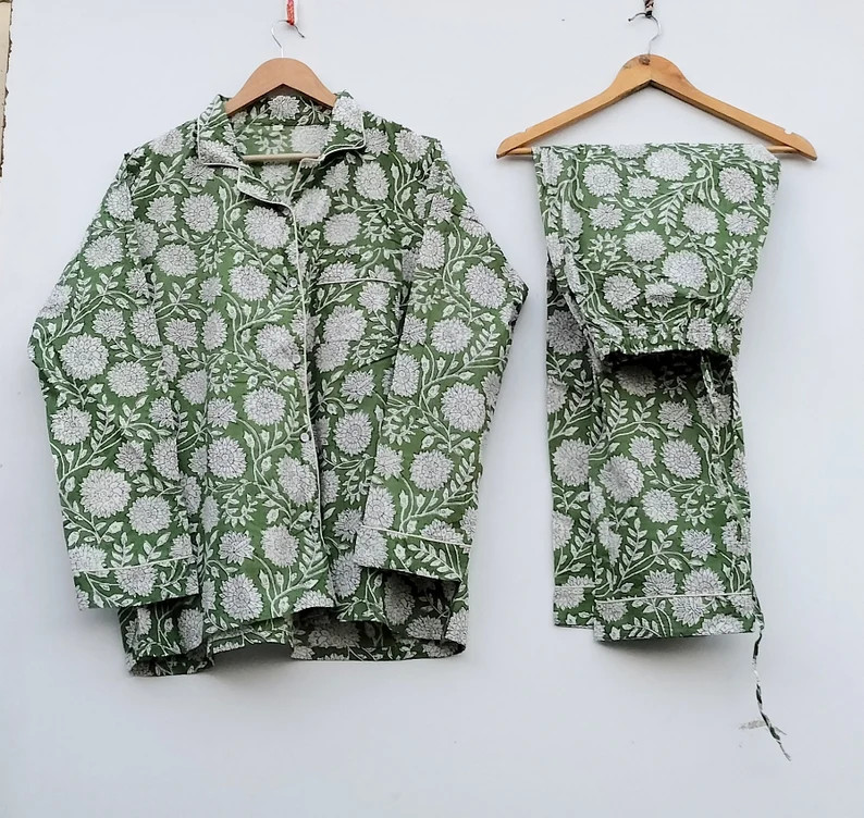 Indian PJ Set100% Cotton Block Print Pajama Set Night Wear - Etsy | Etsy (US)