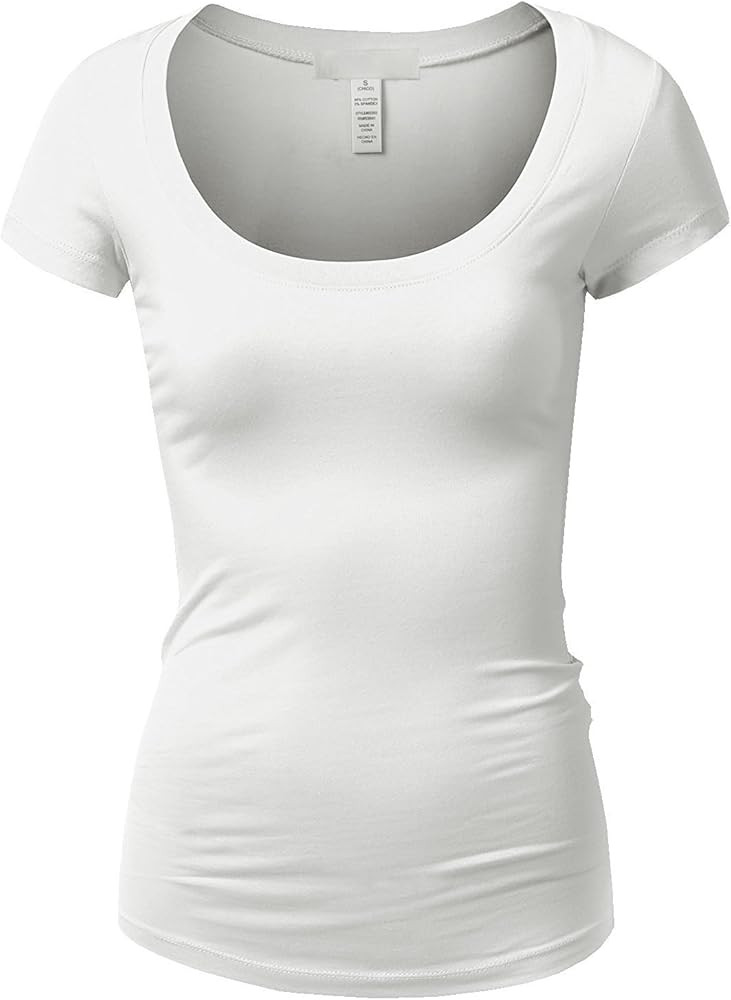 Active Basic Womens Plain Basic Deep Scoop Neck with Cap Short Sleeves | Amazon (US)