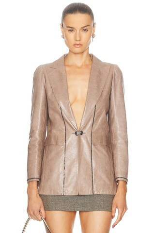 Chanel Leather Blazer in Grey | FWRD 