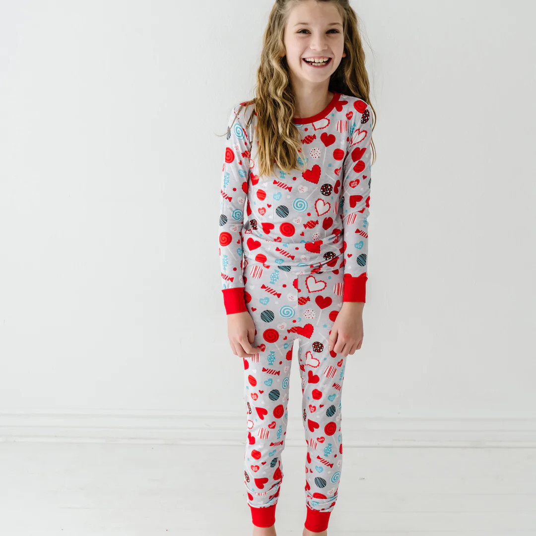 Gray Sweet Valentine Two-Piece Bamboo Viscose Pajama Set | Little Sleepies