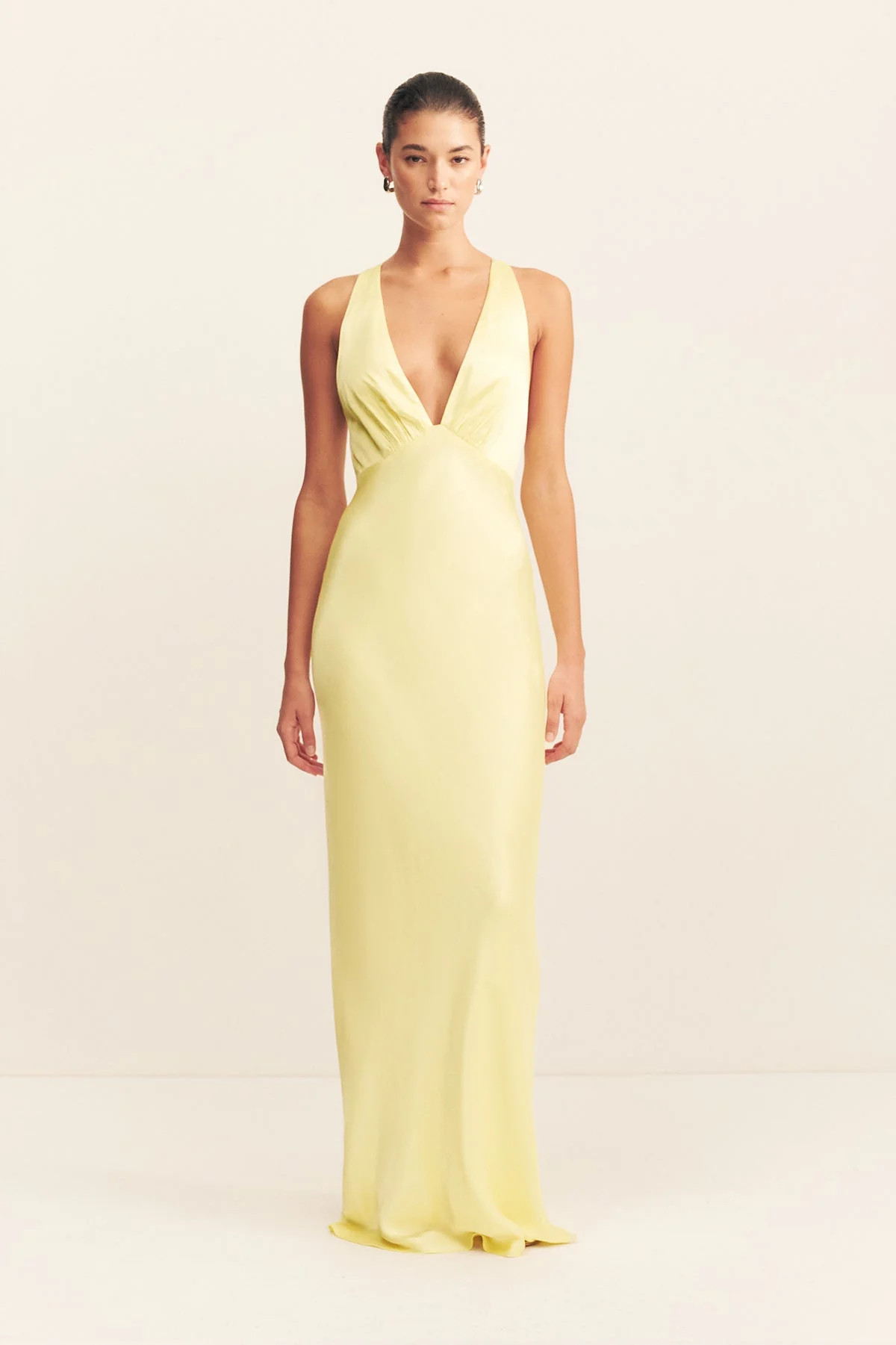 La Lune Plunged Cross Back Maxi Dress | Lemon | Dresses | Shona Joy | Shona Joy