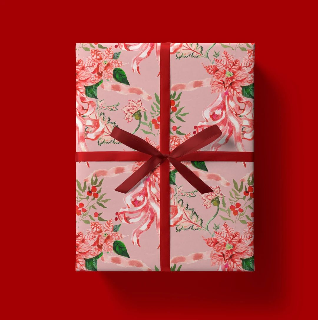Holiday Wrap: Sofia Poinsettia Pink on Pinkchristmas - Etsy | Etsy (US)