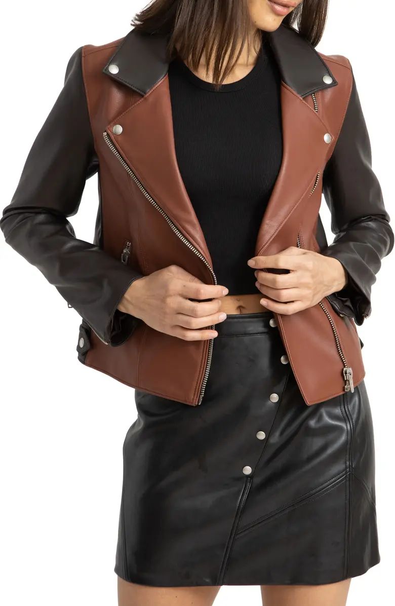 Two-Tone Faux Leather Moto Jacket | Nordstrom