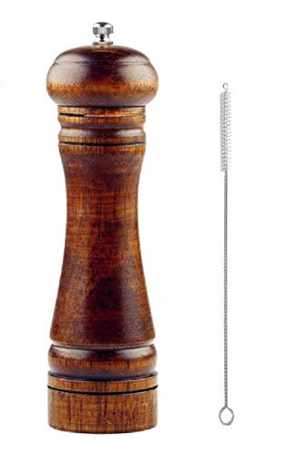 Wooden Pepper Mill or Salt Mill with a cleaning brush - 8 inch tall - Best Pepper or Salt Grinder Wood with a Adjustable Ceramic Rotor and easily refillable - Oak Wood Pepper Grinder for your kitchen | Amazon (US)
