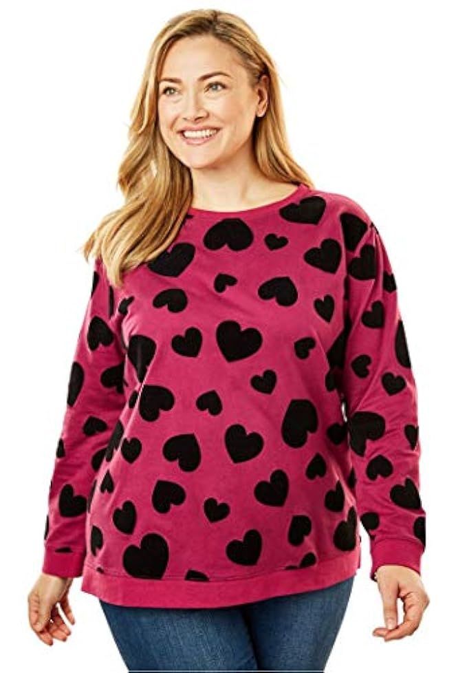 Woman Within Plus Size Flocked-Shapes French Terry Sweatshirt | Amazon (US)