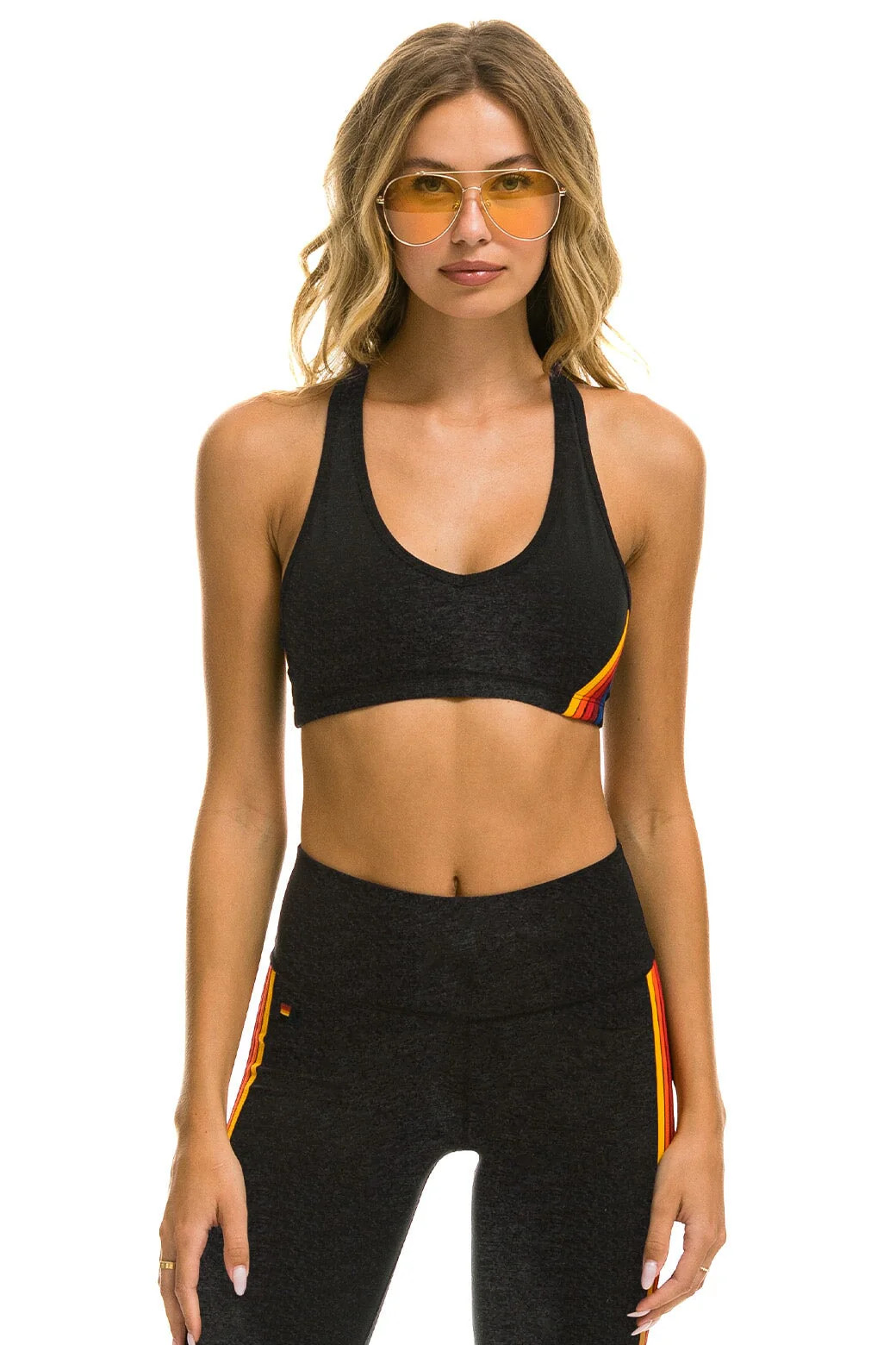 WOMEN'S 5 STRIPE SPORTS BRA - CHARCOAL | Aviator Nation