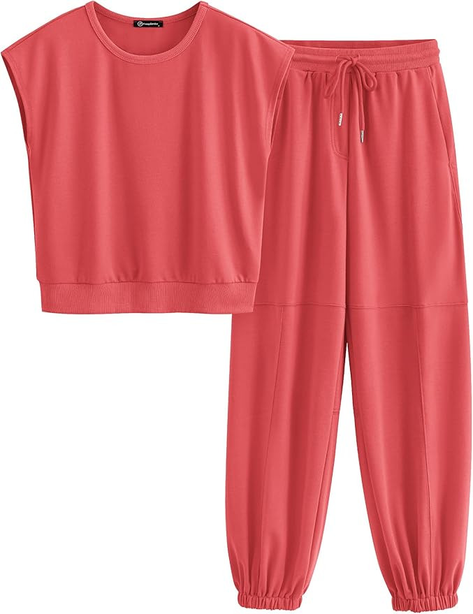 PRETTYGARDEN Women's Summer 2 Piece Tracksuit Outfit Casual Cap Sleeve Tops High Waist Pants Set ... | Amazon (US)