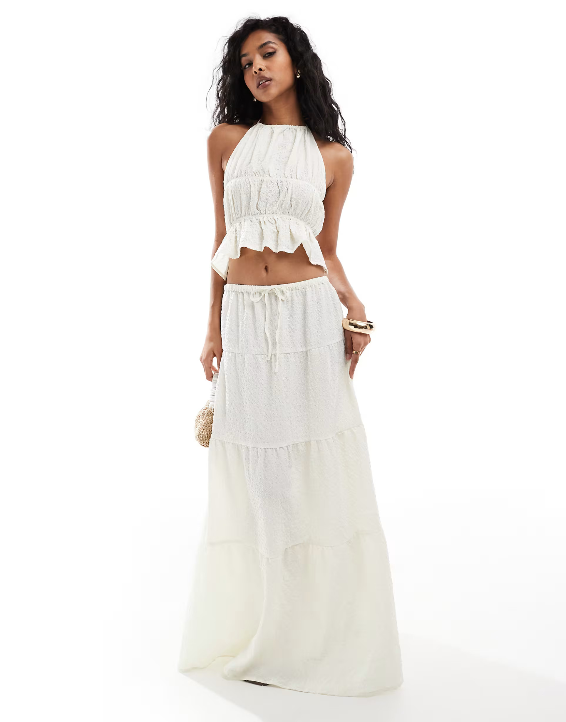 Esmee sheer tiered beach skirt co-ord in textured cream | ASOS | ASOS (Global)
