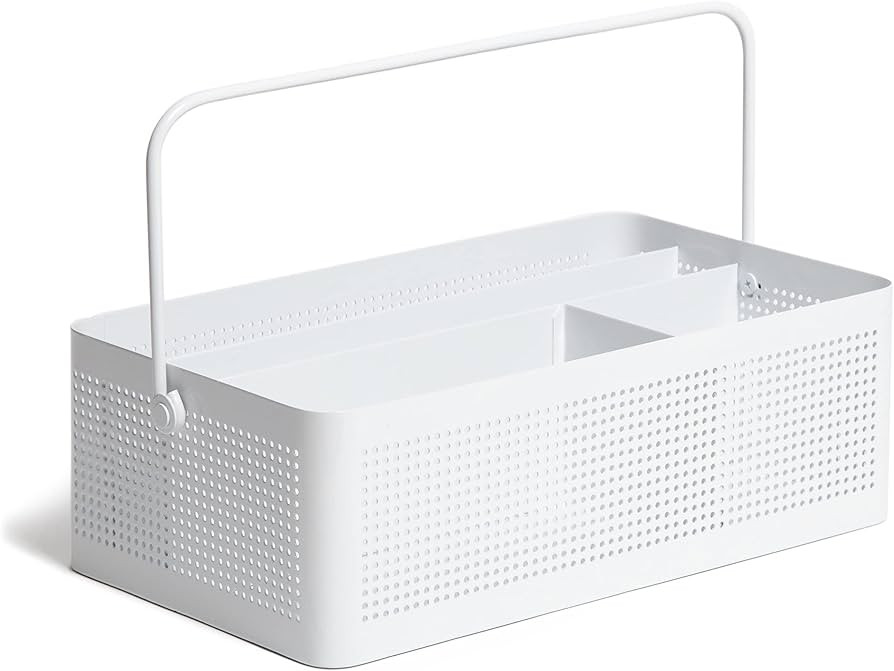 U Brands Modern Perforated Caddy Desktop Organizer, Office Supplies, Metal, White, 1 Count | Amazon (US)