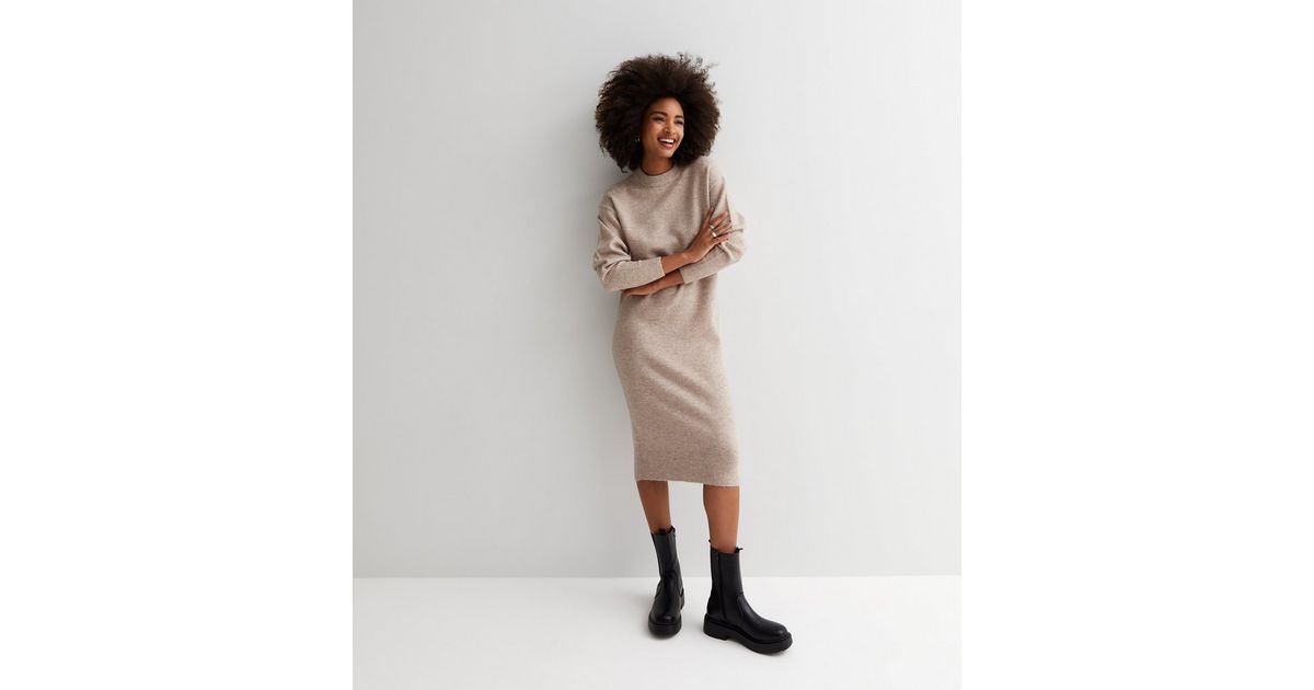 Mink Knit Crew Neck Long Sleeve Midi Dress
						
						Add to Saved Items
						Remove from Save... | New Look (UK)