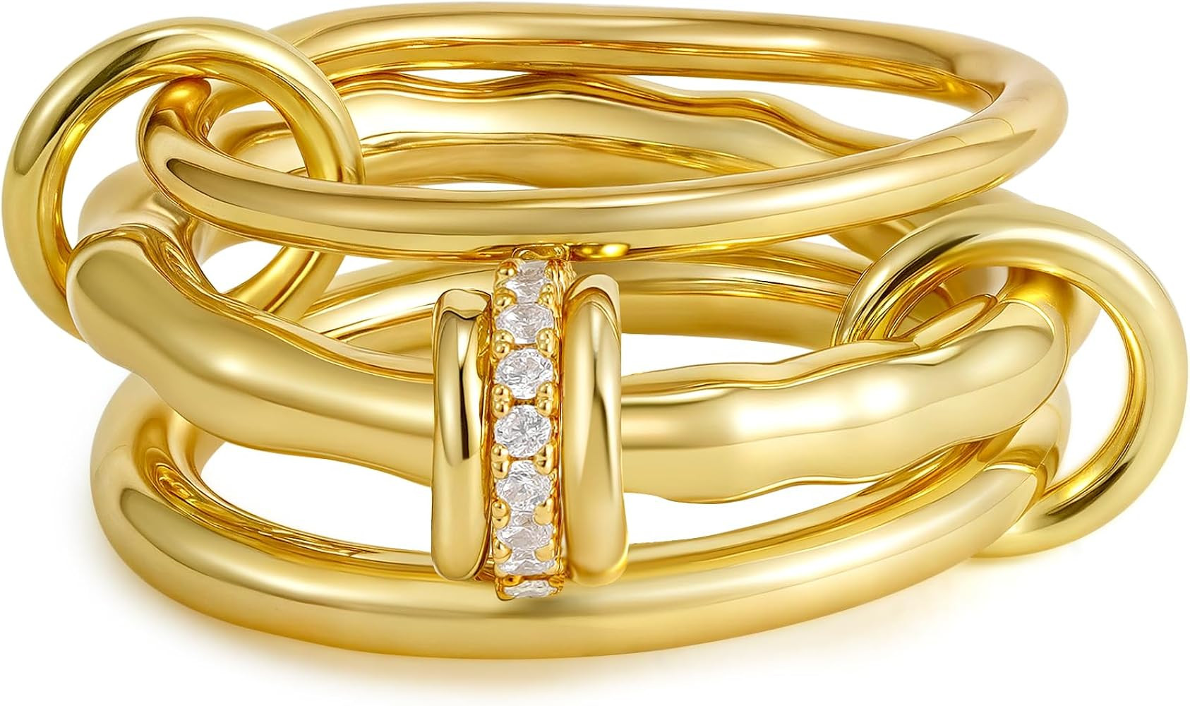 SLOONG Gold Stackable Rings for Women Non Tarnish, Dainty 18K Gold Plated Cubic Zirconia Rings, S... | Amazon (US)
