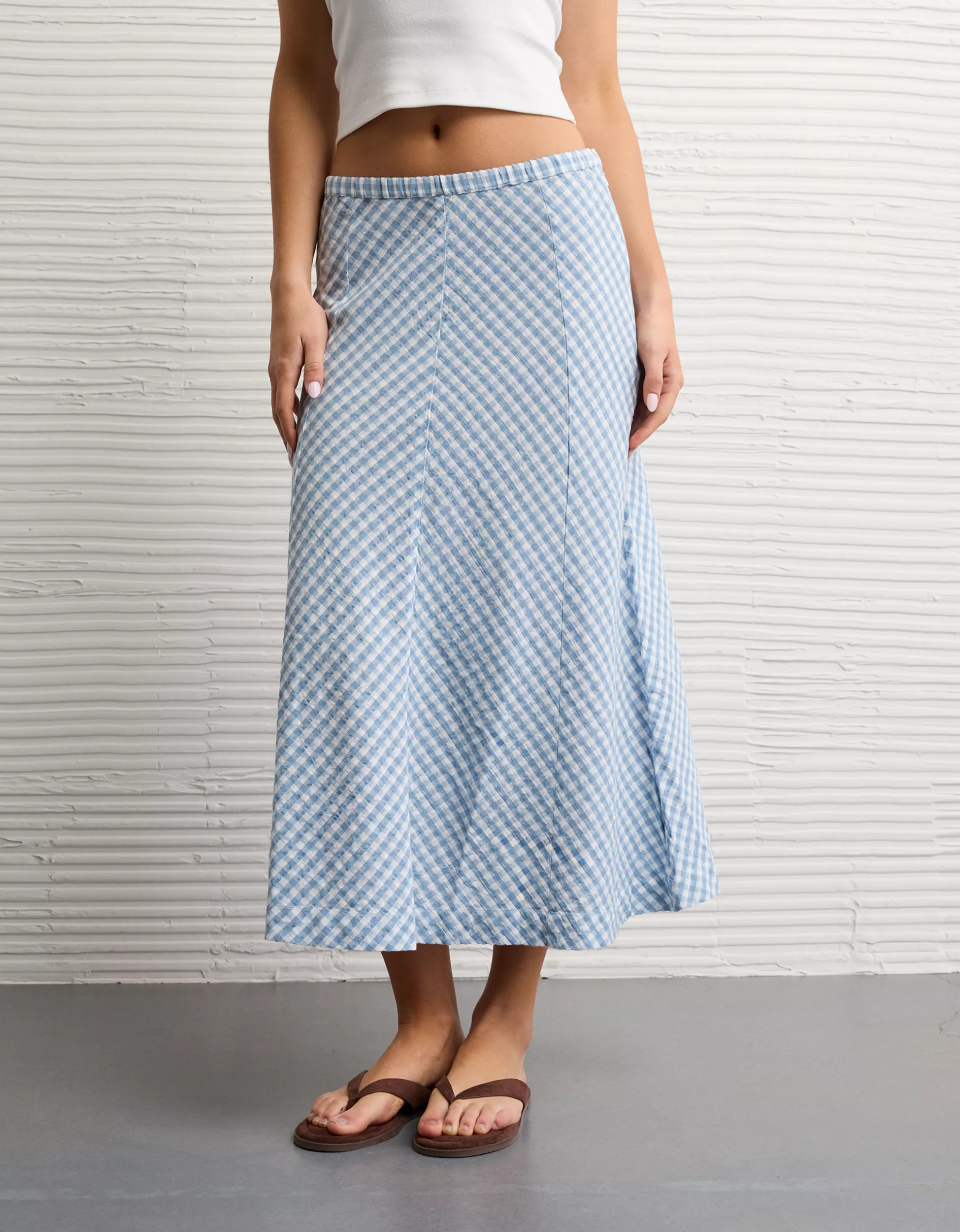 AE Linen-Blend Midi Skirt | American Eagle Outfitters (US & CA)