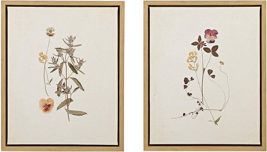MARTHA STEWART French Herbarium Wall Art Living Room Decor - Floral Framed Linen Canvas, Home Acc... | Amazon (US)