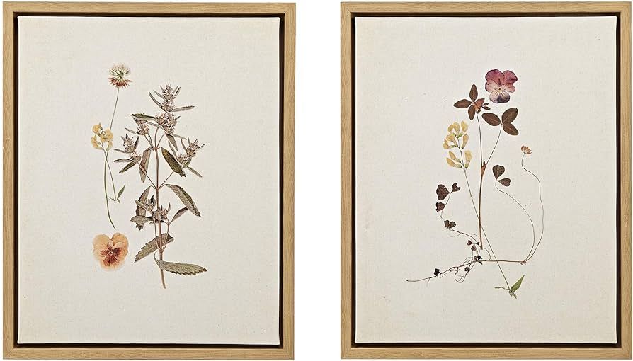 MARTHA STEWART French Herbarium Wall Art Living Room Decor - Floral Framed Linen Canvas, Home Acc... | Amazon (US)