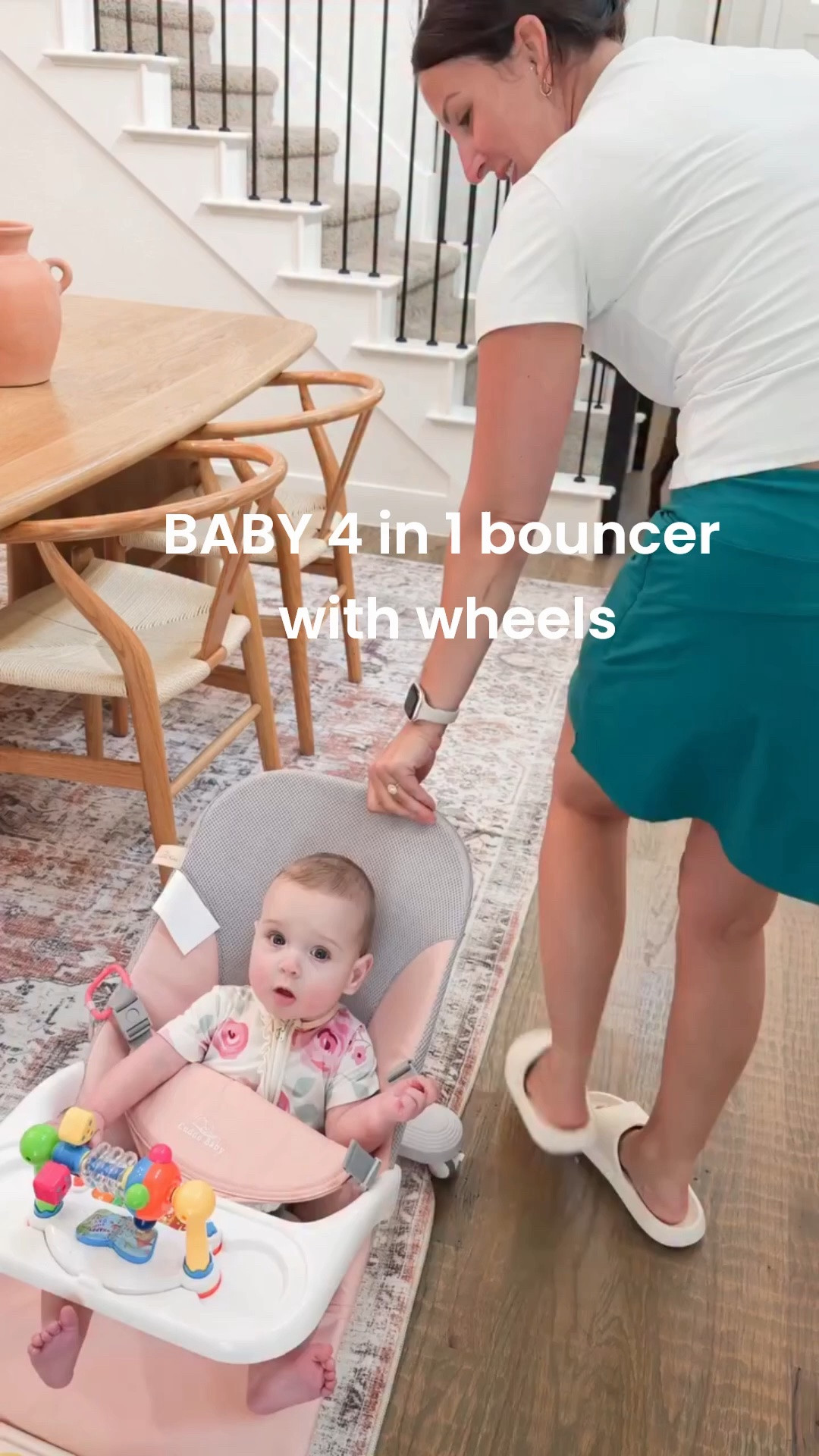 I just retired our old bouncer, it was exhausting having to pick it up and relocate it room to room anytime I needed to move the baby. This one not only has wheels, but an actual play tray and kick piano to keep her occupied. This makes it so much easier for relocating her!

#babybouncer #babytoys #babyactivities #6monthold

#LTKBaby #LTKKids