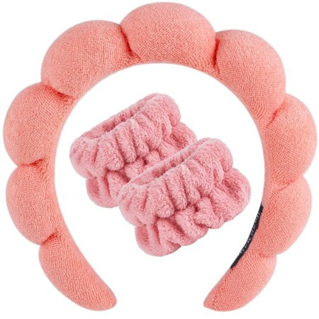Spa Headband for Washing Face Wristband Sponge Makeup Skincare Headband Terry Cloth Bubble Soft Get Ready Hairband for Women Girl Puffy Padded Headwear Non Slip Thick Hair Accessory(Pink) | Walmart (US)