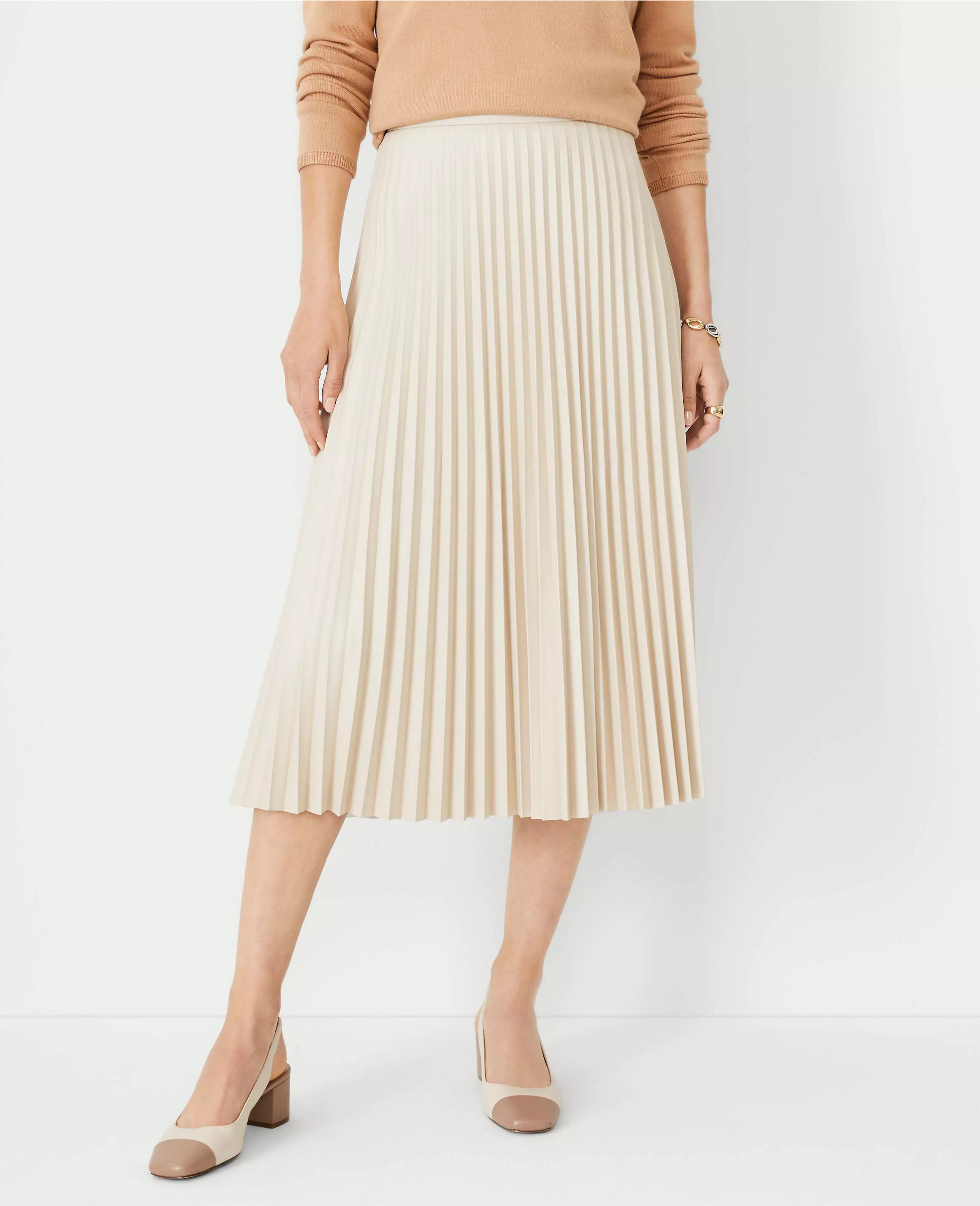 Faux Leather Pleated Midi Skirt | Ann Taylor (US)