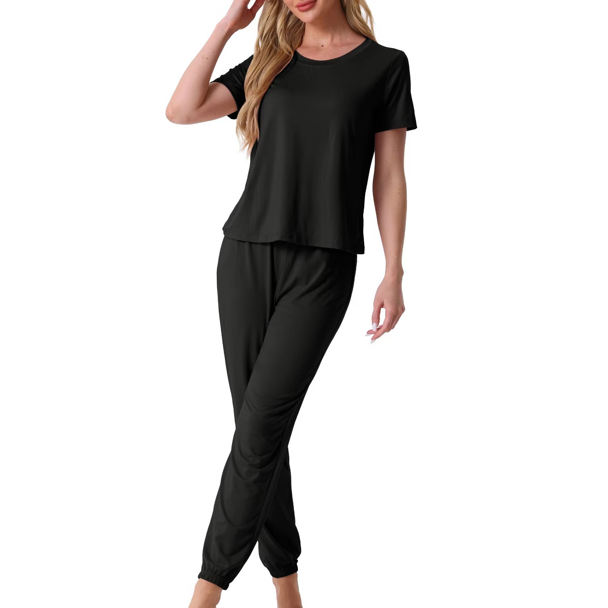 cheibear Women's Modal Soft Sleepwear Short Sleeve Nightwear with Long Sweat Pants Pajamas Set | Target