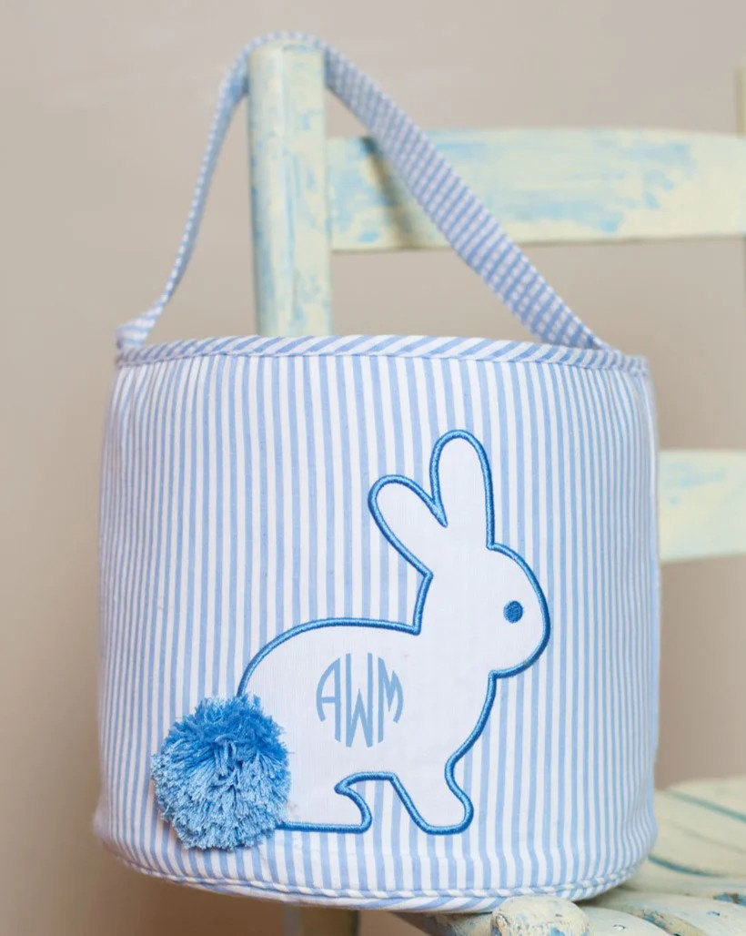 Bunny Applique Blue Seersucker Easter Basket | Smockingbird Kids