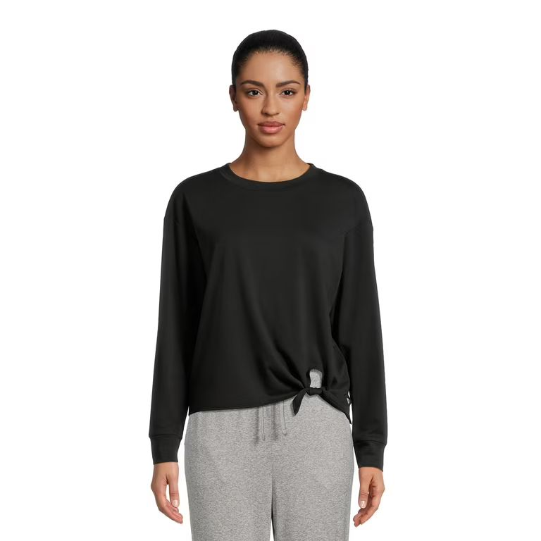 Avia Women's Side Tie French Terry Cloth Top with Long Sleeves, Sizes XS – XXXL | Walmart (US)