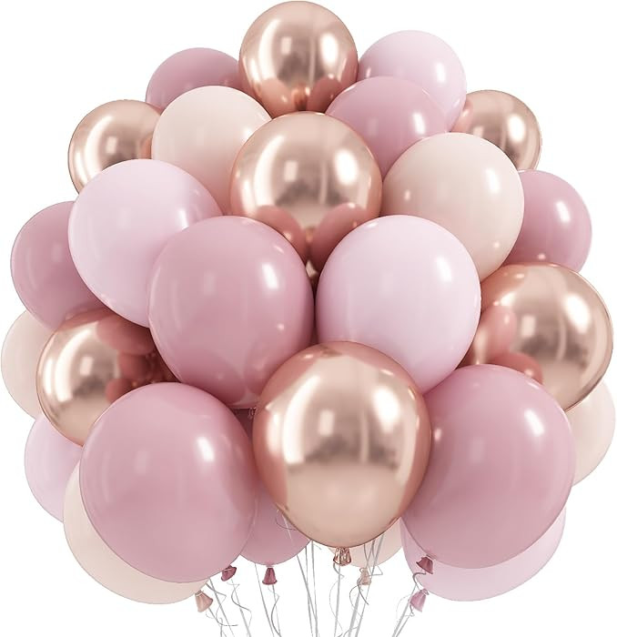 Dusty Pink Beige Balloon, 55 Packs 12 Inch Double Stuffed Retro Baby Pink and Metallic Rose Gold ... | Amazon (US)