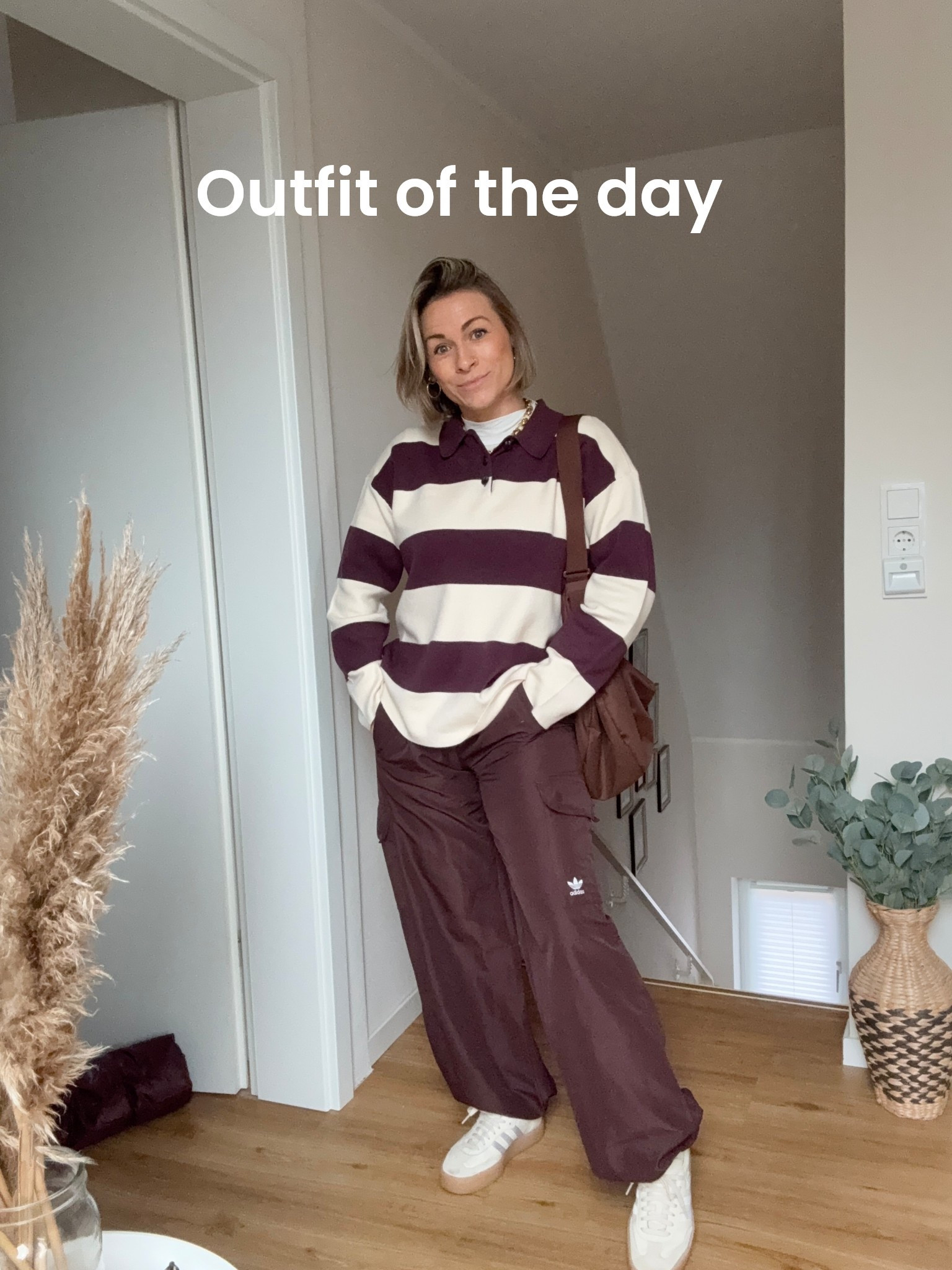 OOTD #daunenjacke #streifen #polohemd #cargo #adidas #braun