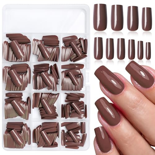 Lifextol 360PC Brown Square Press on Nails Medium Long Fake Nails Press ons with Glue&Adhesive Tabs, Square Glue on Nails Tips Acrylic Nails Press on Nails Long Stick on Nails Artificial Fingernails | Amazon (US)
