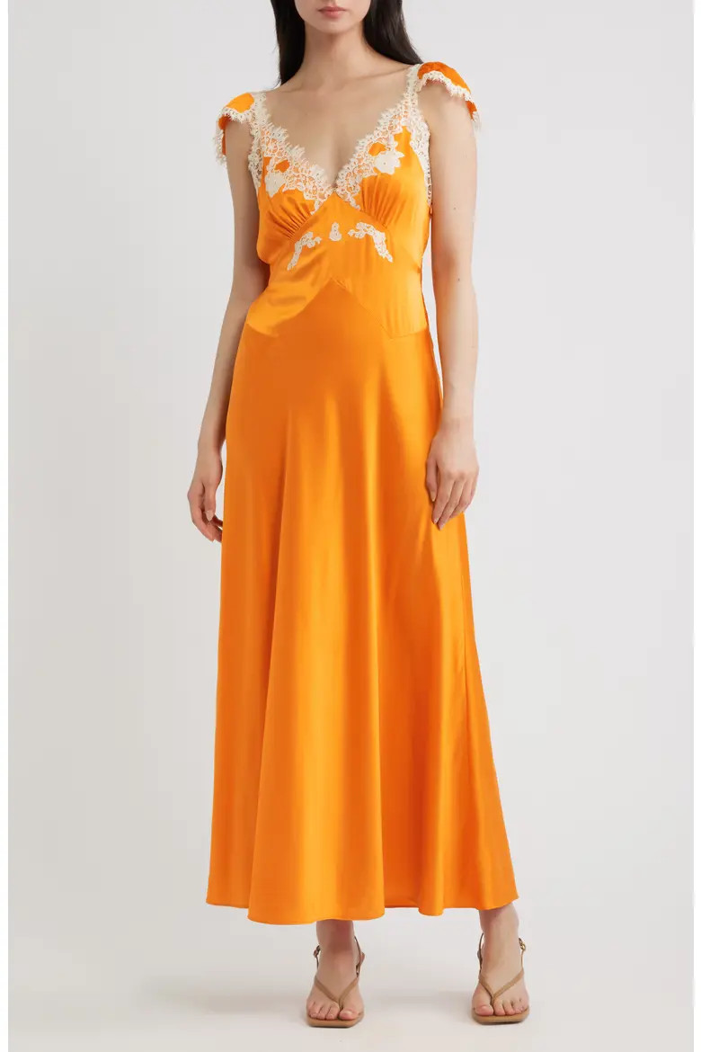 DÔEN Fiona Lace Trim Silk Blend Maxi Dress (Women) | Nordstrom | Nordstrom
