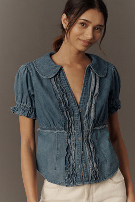 The Keira Denim Waisted Blouse by Pilcro | Anthropologie (US)
