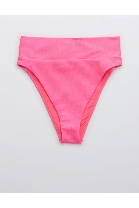 Aerie Ribbed Shine High Cut Cheeky Bikini Bottom | American Eagle Outfitters (US & CA)