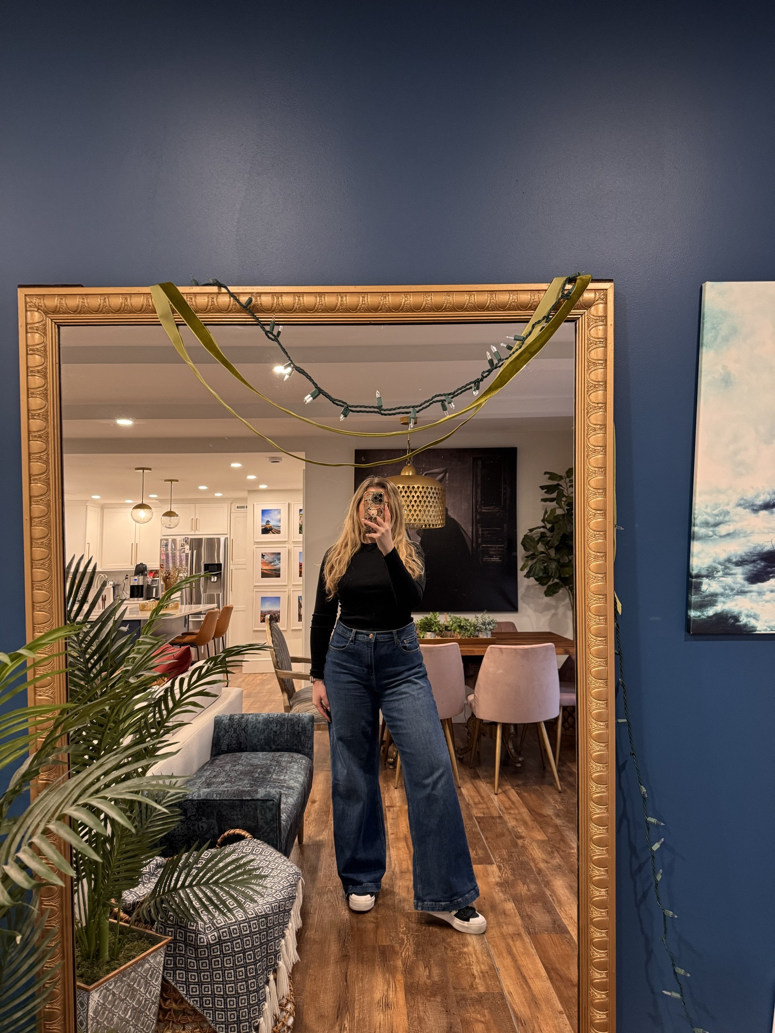 Wearing the wide leg jeans in long, they are true to size and have a lot of stretch. These are my favorite long sleeve shirts - I have multiple in crew & boatneck, I wear a medium. 

 #LTKootd #LTKSeasonal #LTKMidsize