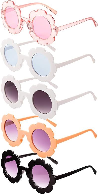 5 Pairs Kids Sunglasses Cute Round Sunglasses Flower Shaped Glasses Children Girl Boy Gifts | Amazon (US)