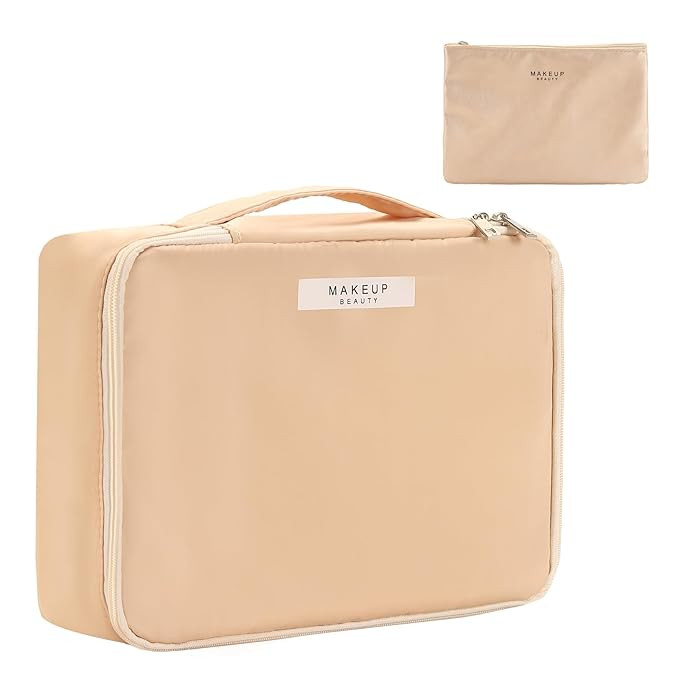 Travel Makeup Bag Cosmetic Bag Makeup Bag Toiletry bag for women and men (Beige) | Amazon (US)