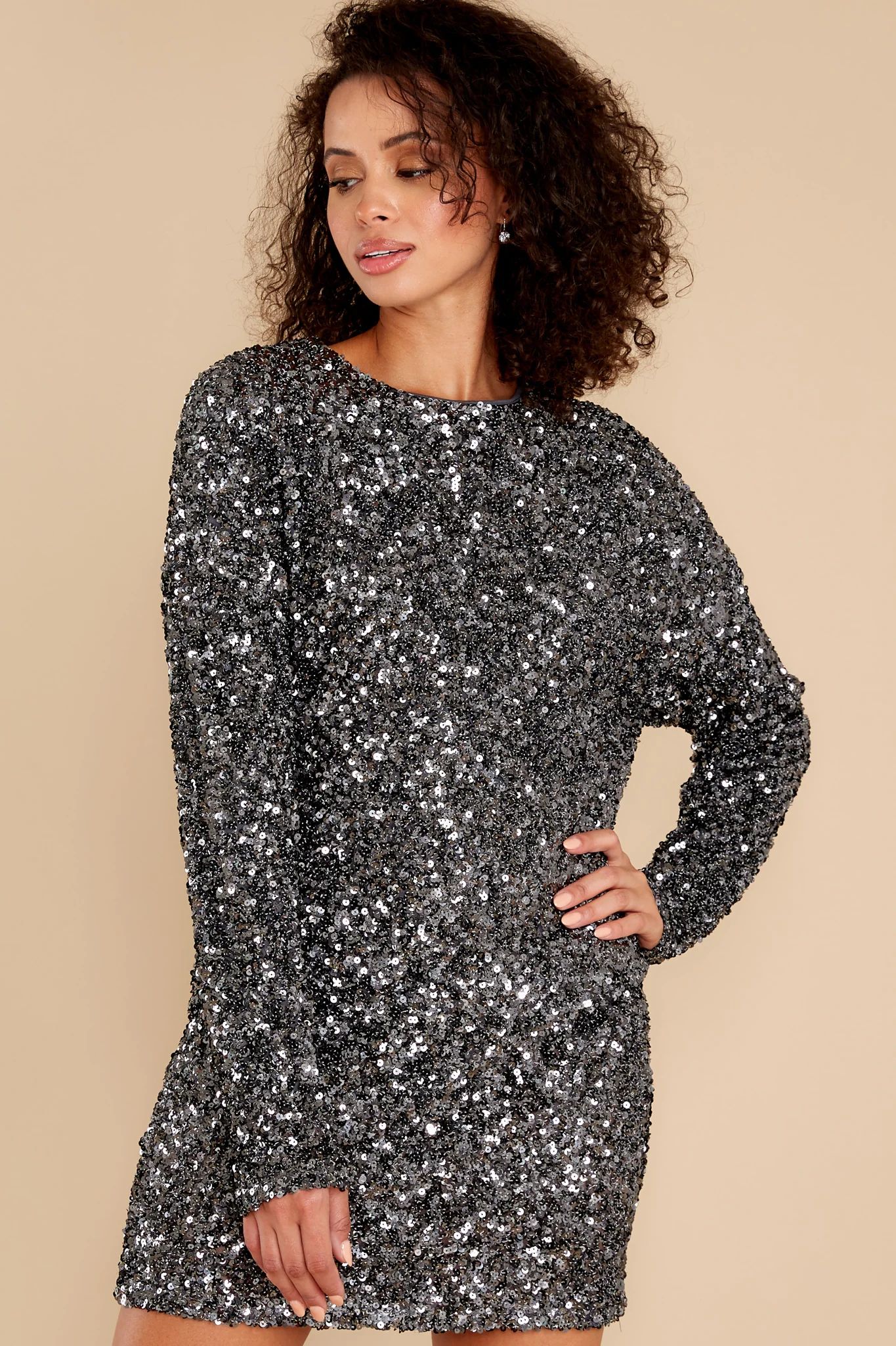 Glamour Girl Silver Sequin Dress | Red Dress 