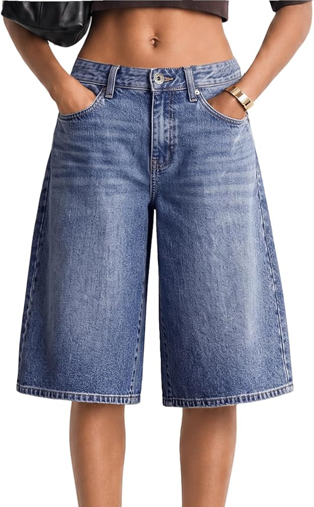 ELLEVEN Low Rise Bermuda Baggy Denim Shorts for Women Cowgirl Outfits | Amazon (US)