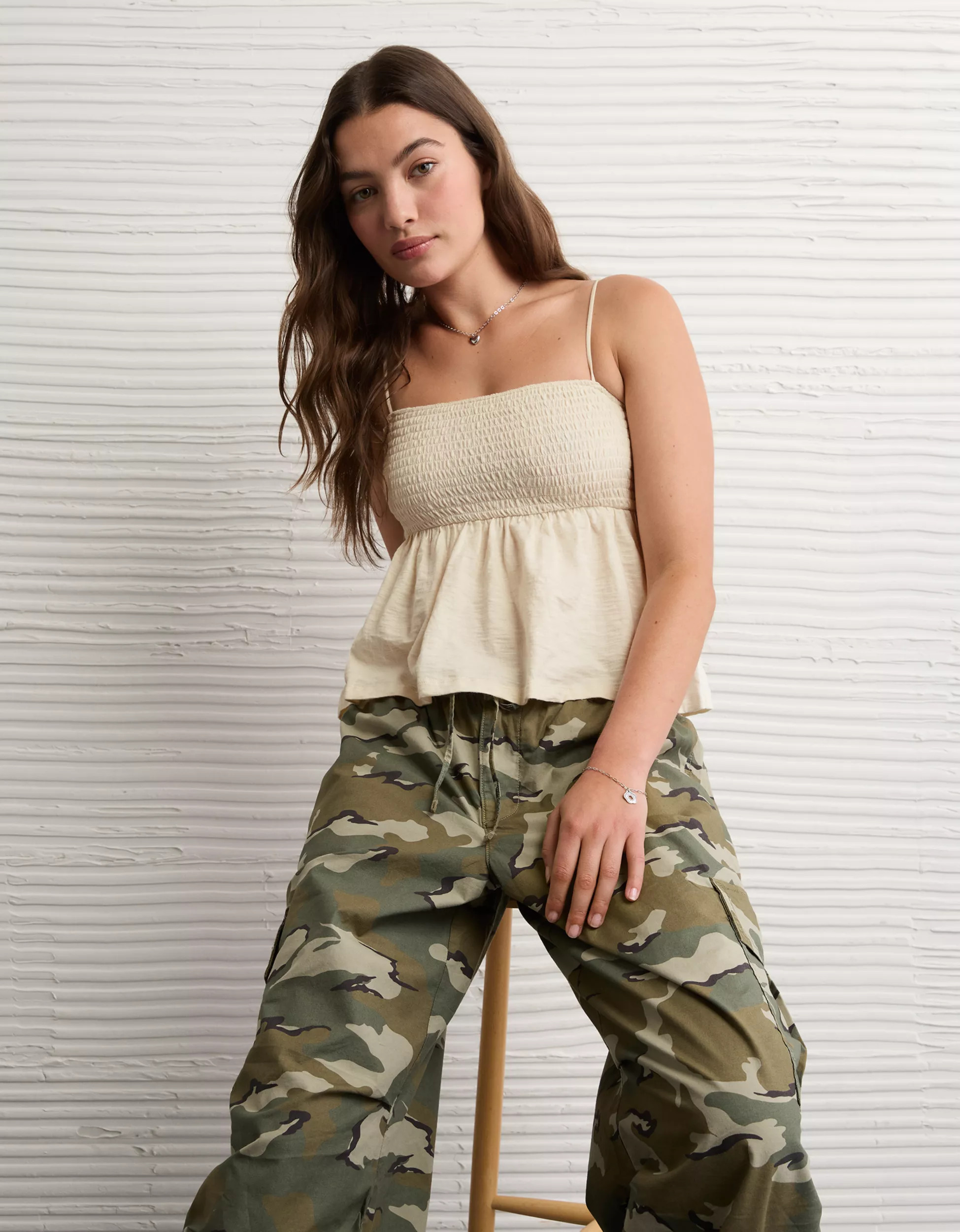 AE Sunchaser Babydoll Smocked Tank Top | American Eagle Outfitters (US & CA)