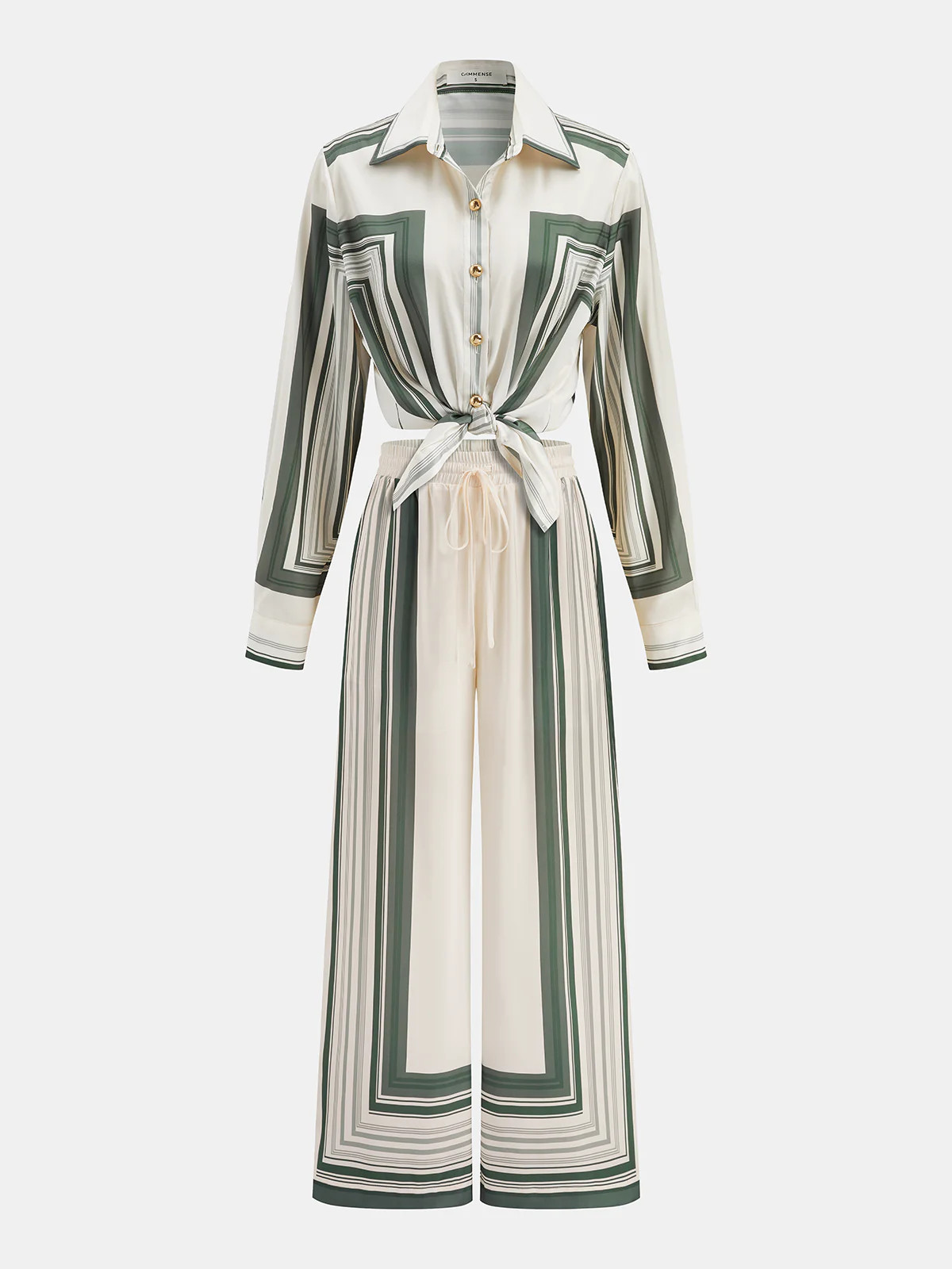 Geometric Print Shirt & Wide Leg Pants Set | Commense