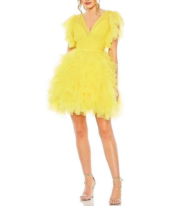 Flutter Ruffle Sleeve Tulle Fit & Flare Mini Dress | Dillard's
