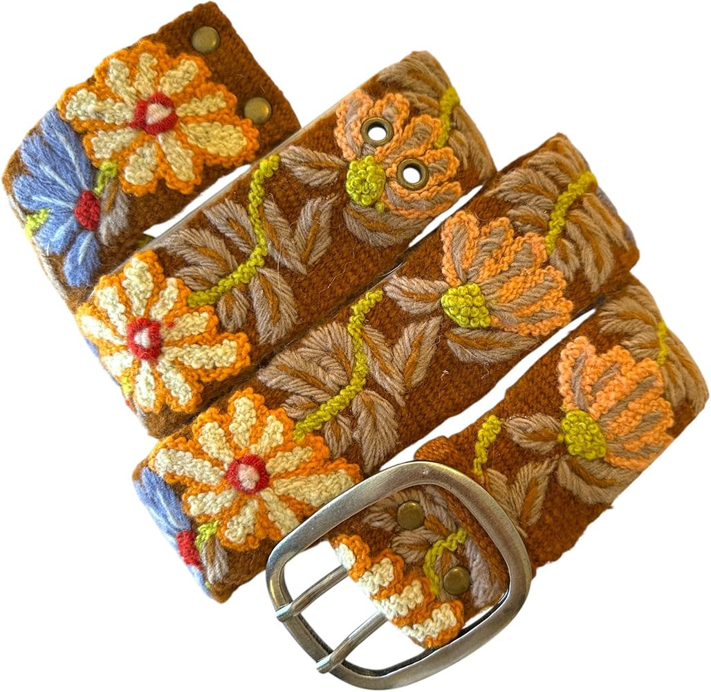Peruvian Embroidered Flower Wool Belt, Hand Embroidered - Harvest Bloom | Amazon (US)